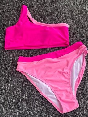 Zaful Hot Pink and Light Pink One-Shoulder Bikini